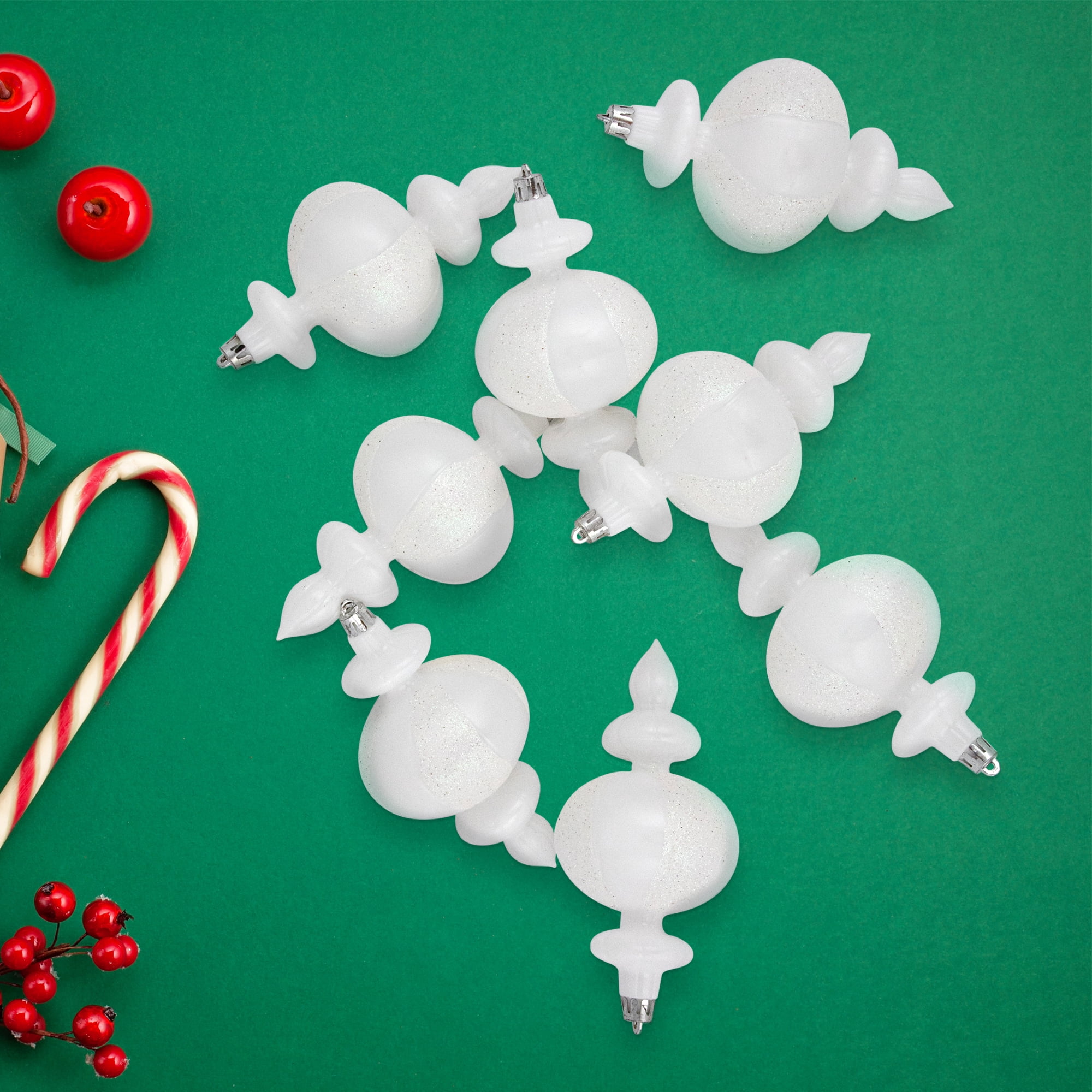Northlight 8-Count White Shatterproof Finial Christmas Ornaments, 6"