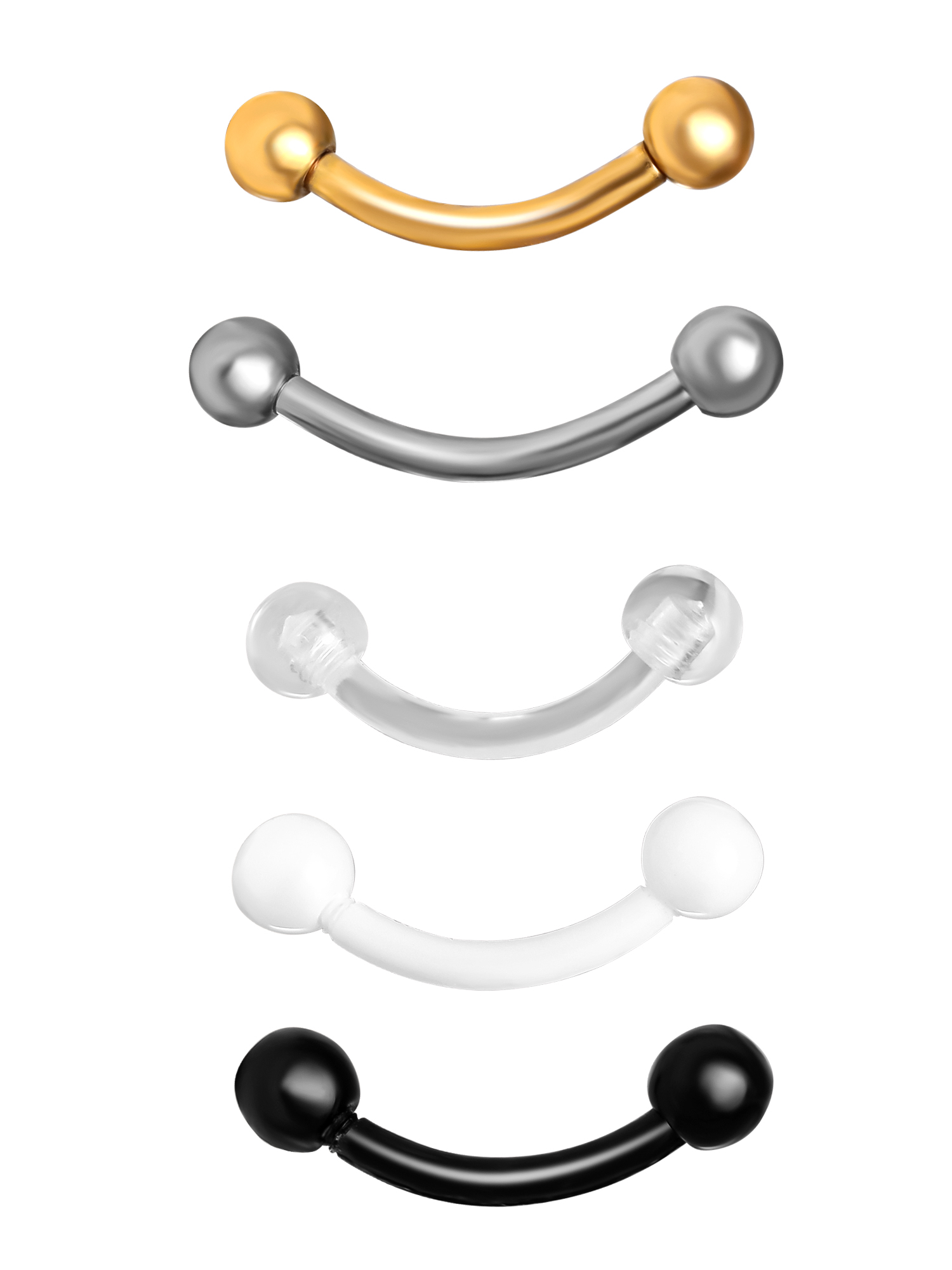 Body Jewelry Women's 16-Gauge Assorted Eyebrow Jewelry Set – 5 Pieces