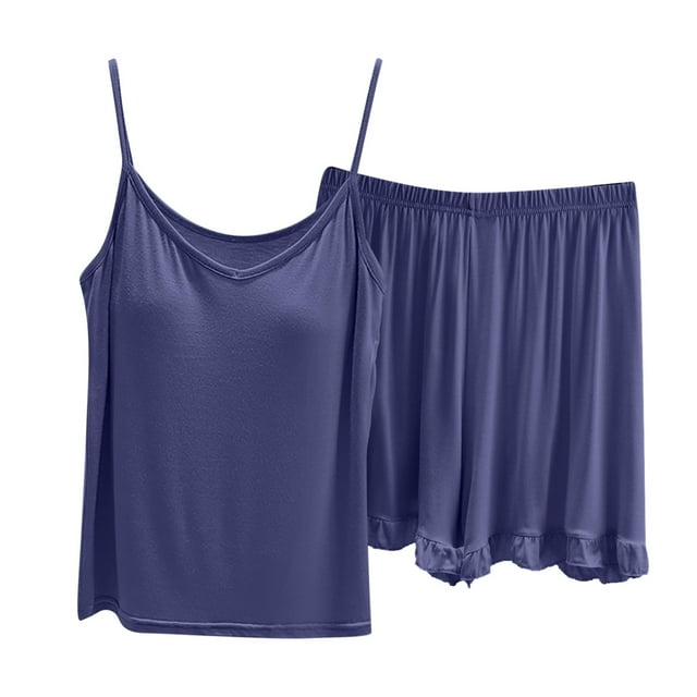 GDREDA Pyjama d'Été pour Femmes Ensemble de pyjamas 2 Pcs pyjamas Décontractés pyjamas Ensemble Doux pour Femmes Ensembles de pyjamas pyjamas Bleu,G