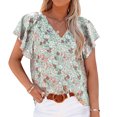 thumbnail image 1 of Bienvenido Blusa Floral de Manga Corta con Cuello en V y Estampado de Flores para Mujer Camisa Suelta Informal Elegante para Mujer para Verano Verde L, 1 of 6