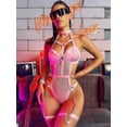 thumbnail image 2 of Traje de una pieza de lencería sexy moldeador de cuerpo de una pieza con cadena de metal de malla negra a juego, 2 of 5