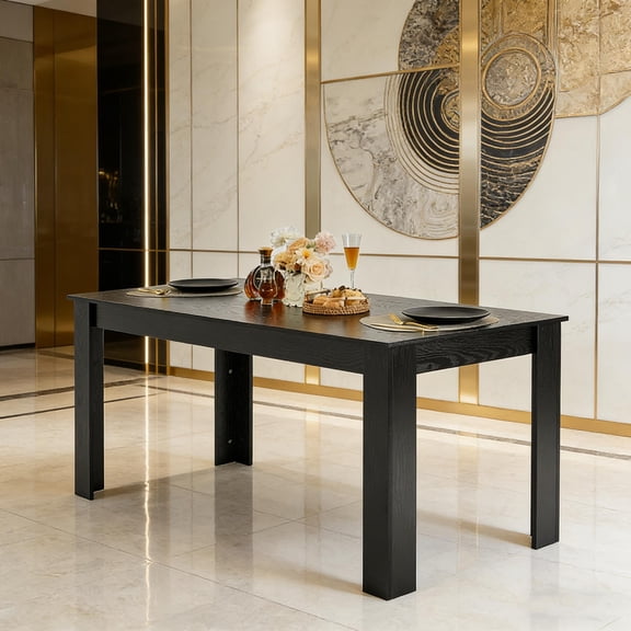 63" Rectangle Dining Table,  Kitchen Table for 4-6 Persons, Black Finish, Modern Design for Dining Room or Kitchen (Table Only)
