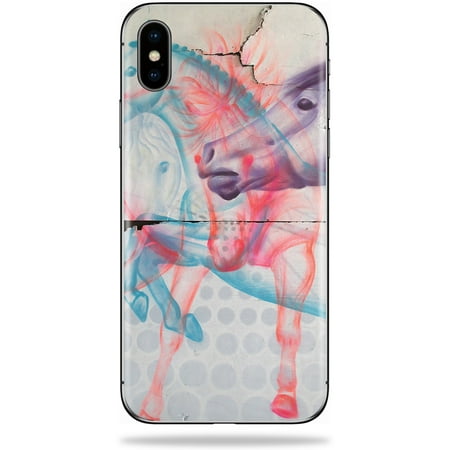 MightySkins Skin For Apple iPhone XS - Damaged Horses | Protective, Durable, and Unique Vinyl Decal wrap cover | Easy To Apply, Remove, and Change Styles | Made in the (Best Way To Fix Water Damaged Iphone)