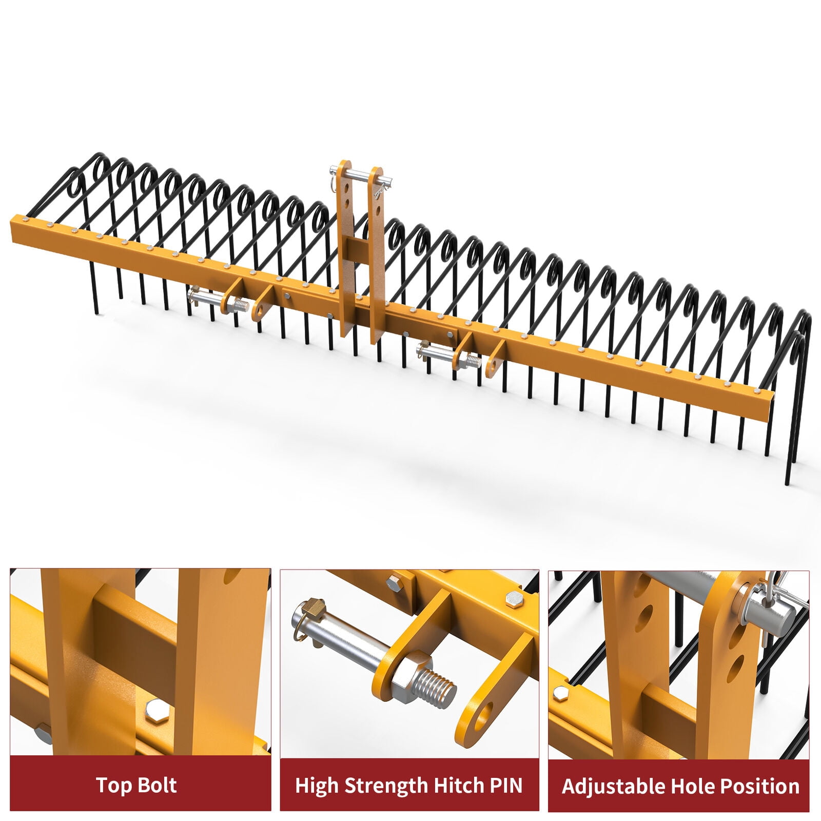RVNI 72 in 3 Point Pine Straw Rake Rake Attachment fit Cat-0 & Cat-1 Tractor Heavy Duty