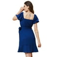 thumbnail image 4 of Globus Women Navy Blue Square Neck Puff Sleeve Fit & Flare Dress, 4 of 6