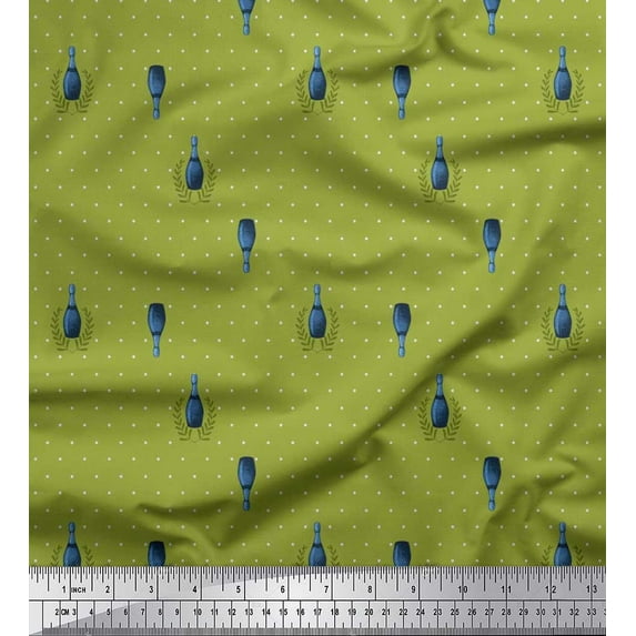 Soimoi Rayon Fabric Leaves,Dot & Bottle Vintage Print Sewing Fabric Yard 42 Inch Wide