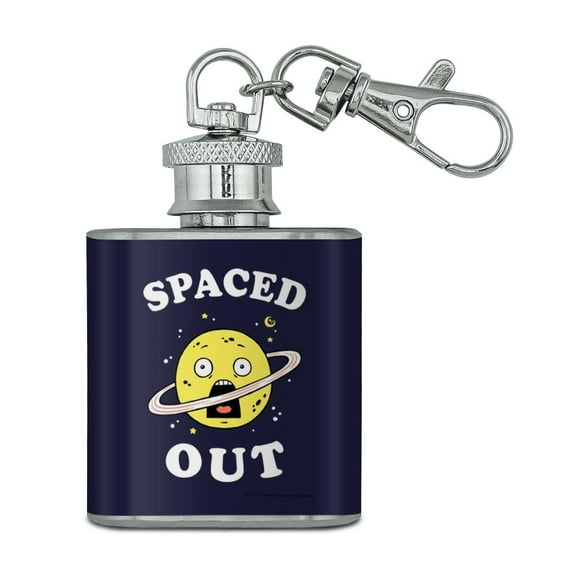 Spaced Out Planet Saturn Funny Humor Stainless Steel 1oz Mini Flask Key Chain