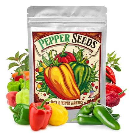 600+ Pepper Seeds, Vegetable Seed for Planting Indoor Outdoor, 10 Varieties Hot and Sweet Pepper Seeds Gift Pack - Ghost, Cubanelle, Bell, Jalapeno, Cherry and More