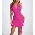 thumbnail image 4 of Women's Sexy Halter Neck Ruched Bodycon Dress, 4 of 5