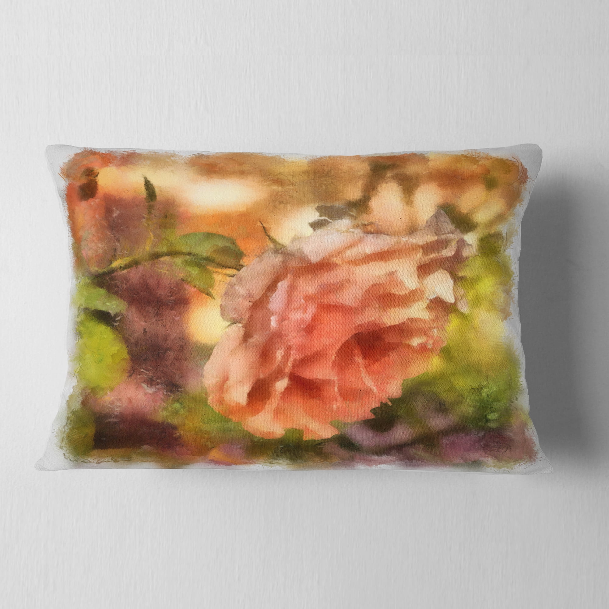 Designart Full Bloom Orange Rose Watercolor - Floral Throw Pillow - 12x20