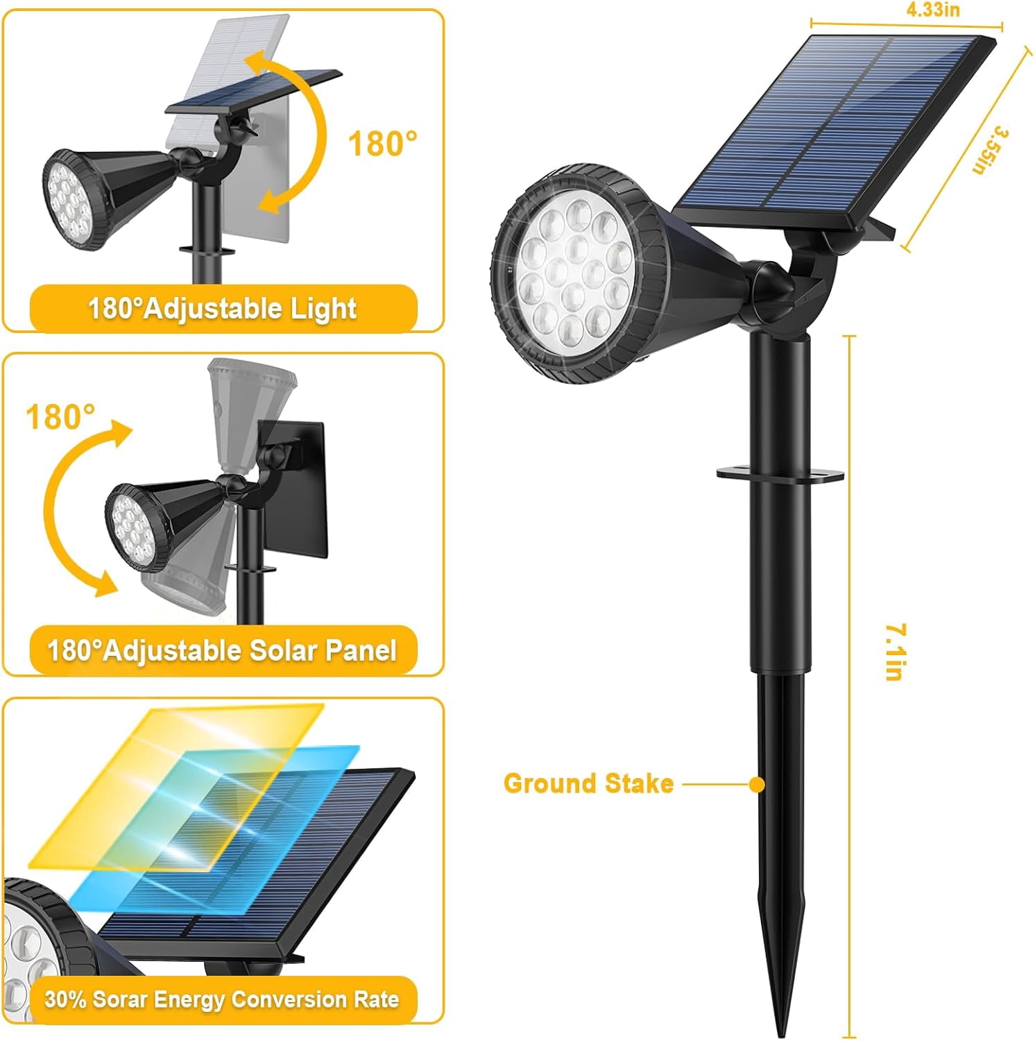 Solar Lights Outdoor, 8 Pack, 4 Modes, 180° Adjustable Waterproof Landscape Spotlights for Flag, Pathway, Yard, Garden, Driveway - Cool White