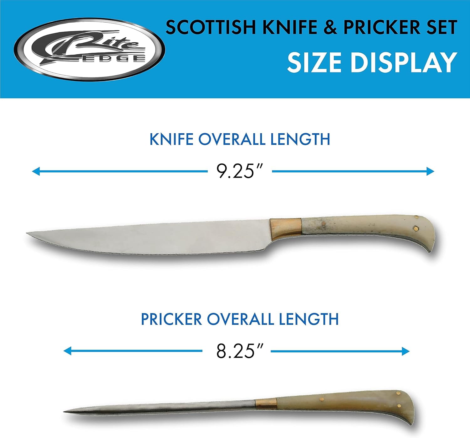 SZCO Supplies Scottish Knife and Pricker Set with Bone Handles, Brass Guards, and Sheath – 9.25" and 8.25"