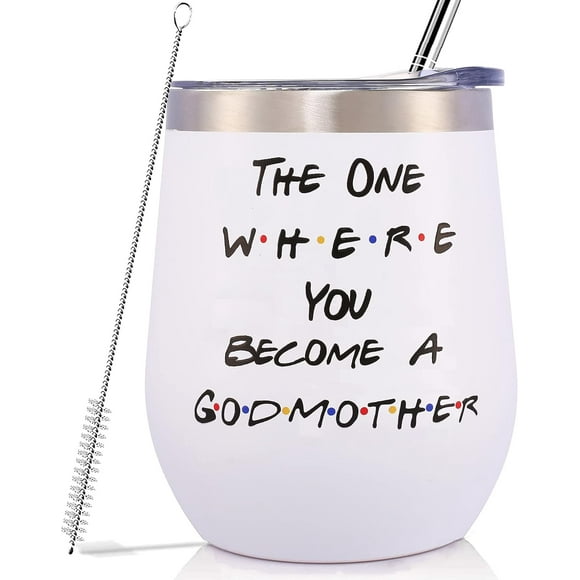 Best Friends Tumbler 12 oz Godmother to Be, Baptism Gifts, New Godmother Presents Friends TV Show Theme The One Where You Become a Godmother