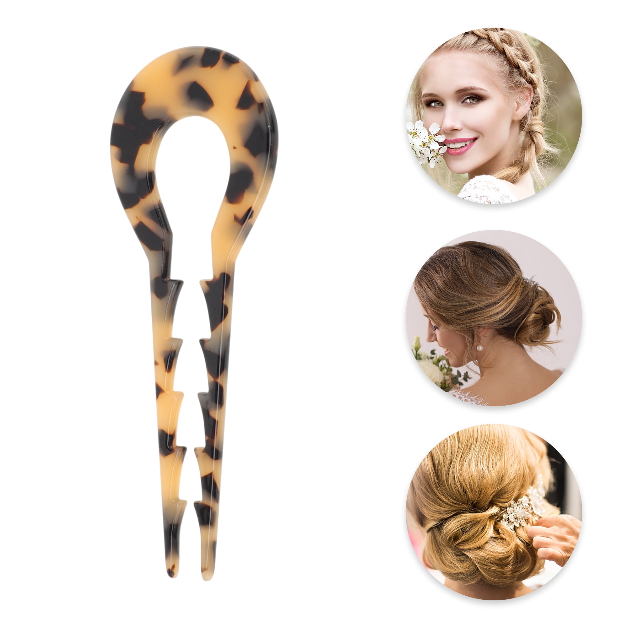 Unique Bargains Comfortable No Slip U-shaped Toothed Chignon Pin for Women 1 Pc Light Brown