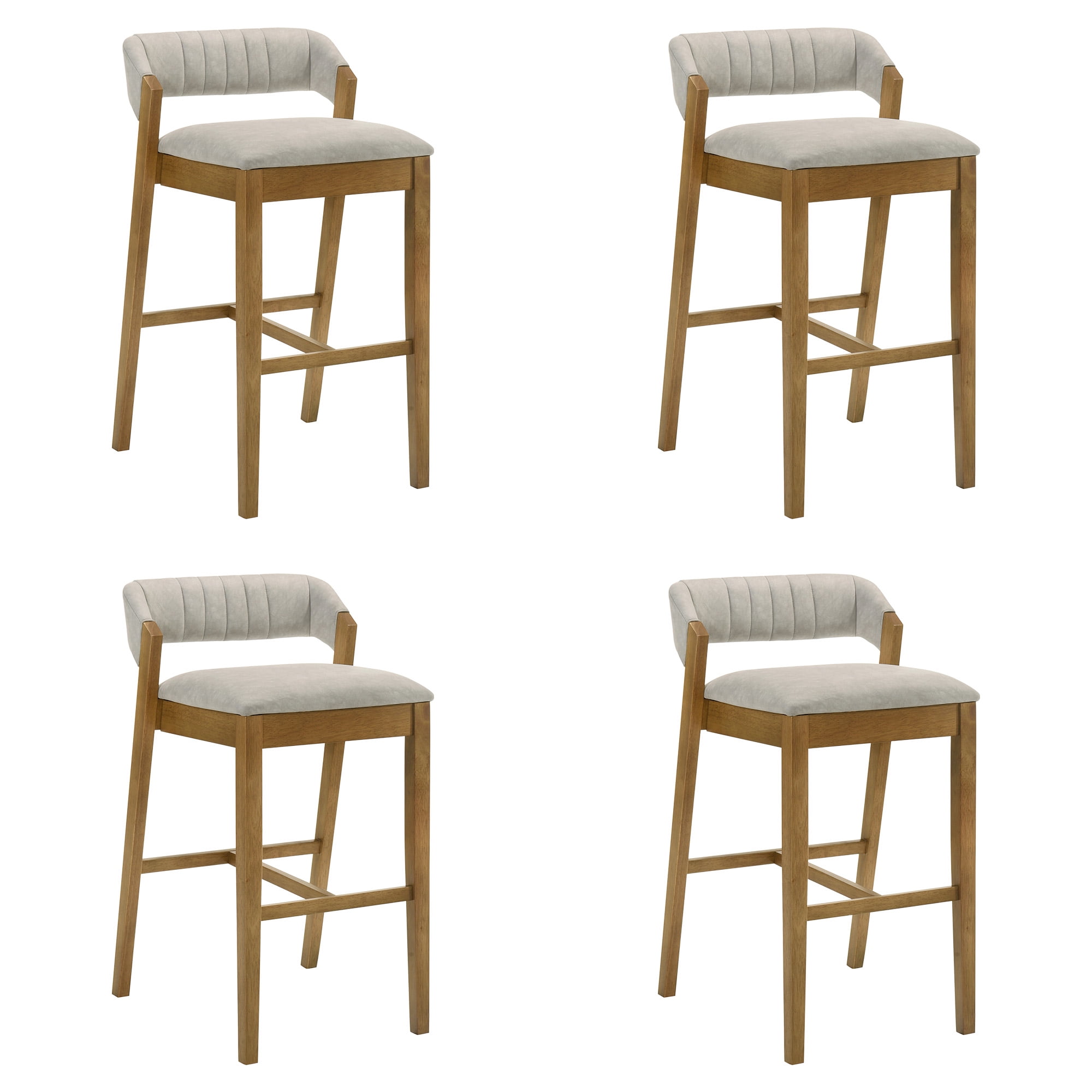 Landyn 26 in. Amber Glow Counter Height Rubberwood Barstool with Grey Fabric Seat - Set of 4