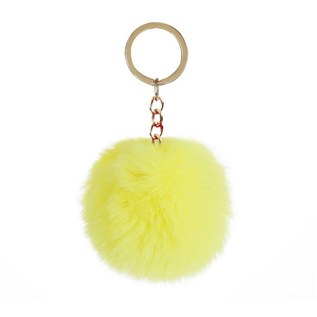 Fuzzy Ball Keychain Supple Comfortable Lovely Key Rings Adorable Practical Key Chains Women for Children Adults Elderly Students Yellow 8cm