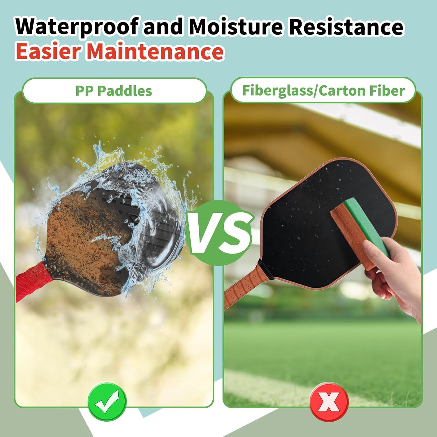 Rorland Waterproof Lightweight Pickleball Paddles Set,Beach Pool Toys Fun Play Sport Game, 2 Silence Balls and 2 Pickleballs, Ideal for Indoor Outdoor Activities