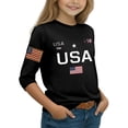 thumbnail image 4 of Abcomgle Patriotic Shirts for Girls Kids 4th Of July USA Flag Print Shirts Crew Neck 3/4 Sleeve T-Shirt Funny Independent Day T Shirt,Black,12-13Years, 4 of 4