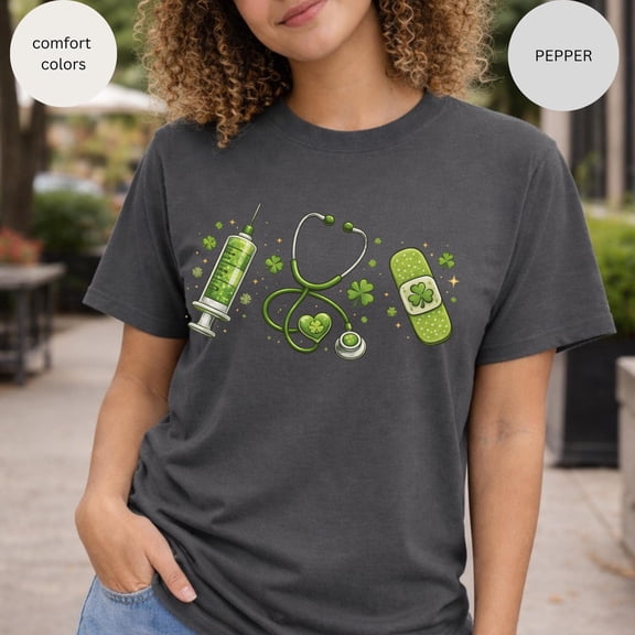 St. Patrick's Day RN T-Shirt - Registered Nurse Shirt, Nursing Student Gift, Comfort Colors Design with Syringe & Clovers