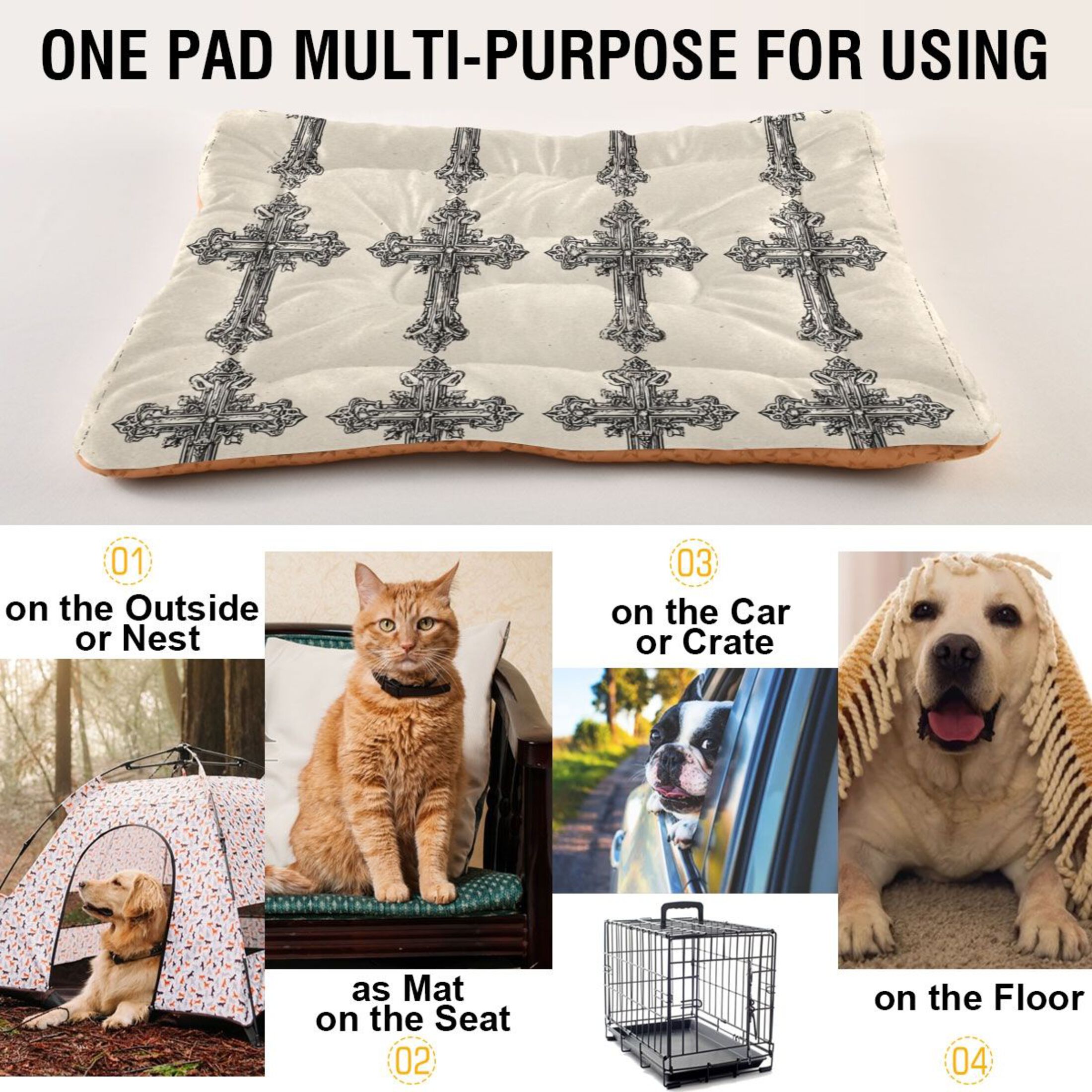 Cozy Mat Pet Bed Indoor Outdoor Warm Soft For Cat Dog Puppy(S/M) Medieval-style Crosses