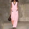 thumbnail image 2 of Floleo Women's V-Neck Sleeveless Top & Wide Leg Pants Set Contrast Trim Casual 2-Piece Outfit with Pockets for Spring Summer Daily Wear(Pink,L), 2 of 6