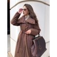 thumbnail image 5 of Women'S Long Quilted Cotton Coats Jackets Long Sleeve Stand Collar Padded Coats Jacket Outerwear with Pockets Brown L, 5 of 9