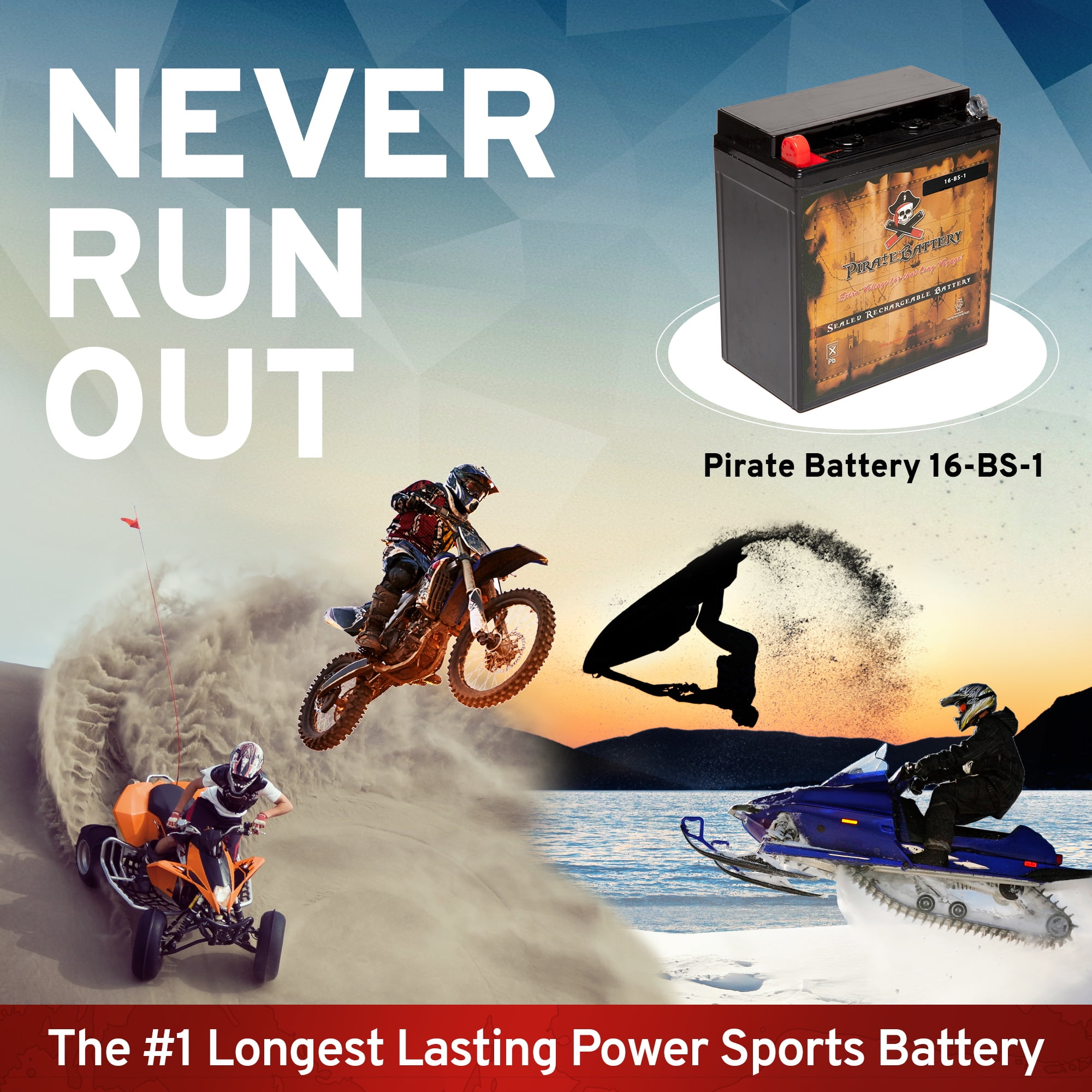 Pirate Battery Ytx16-bs-1 (16-bs-1 12 Volts,14 Ah, 165 Cca) High Performance - Maintenance Free - Sealed AGM Motorcycle Battery