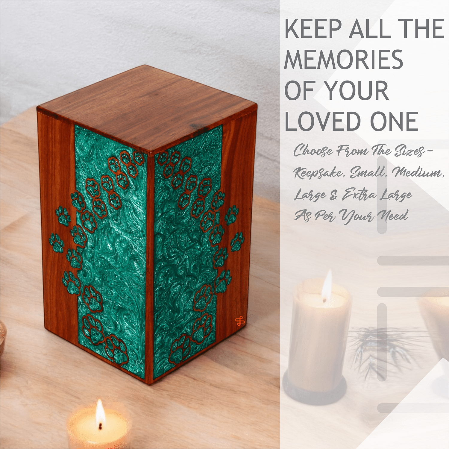 Wooden Cremation Urn for Pet Ashes, Pet Memorial Urn, Cat Urn, Dog Urn, Bird Urn with Epoxy Design (Extra Large)