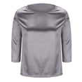 thumbnail image 5 of Women's Round Neck Three-Quarter Sleeve Satin Blouse, Dressy 3/4 Long Sleeve Shirt, Business Casual Outfit Tops for Women,Gray,M, 5 of 7