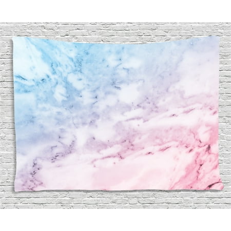 Chic Bedroom Decor (Marble Tapestry, Pastel Toned Cloudy Hazy Crack Lines Stained Antique Shabby Chic Design, Wall Hanging for Bedroom Living Room Dorm Decor, 80W X 60L Inches, Pale Blue Baby Pink, by)