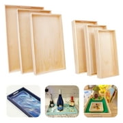 6 Pcs Wooden Serving Trays - Unfinished Reinforced Wooden Decorative Trays with Handles, DIY Crafts Different Food Tray Set for Breakfast, Dinner, Tea, Coffee Table, BBQ, Party(12"x6" to 16"x10")