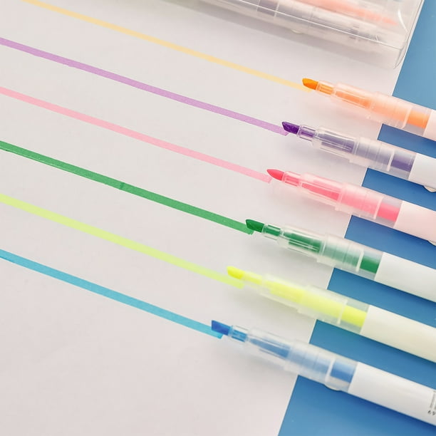 Rotuladores de plástico de doble punta,juego de 6 colores,marcadores de punta inclinada,material de estudio de oficina,tinta duradera y brillante