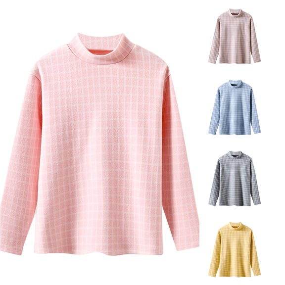 OSOLU Girls T-Shirt Turtleneck Long Sleeve Thin Horizontal Striped All Over Print Soft Layering Tops Pink