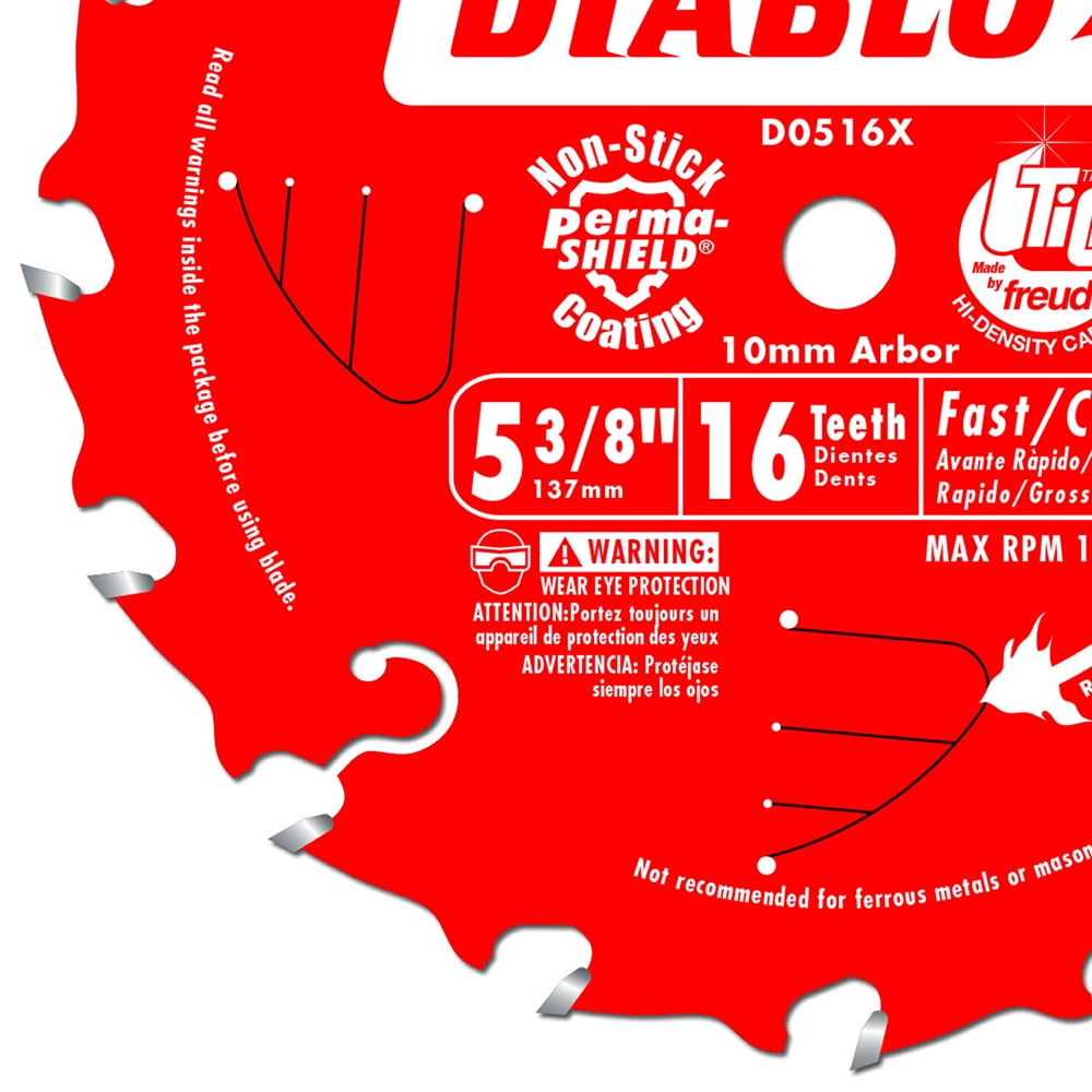 Diablo 5-3/8 in. Dia. x 10 mm Cordless Trim Carbide Tip Circular Saw Blade 16 teeth 1 pc.