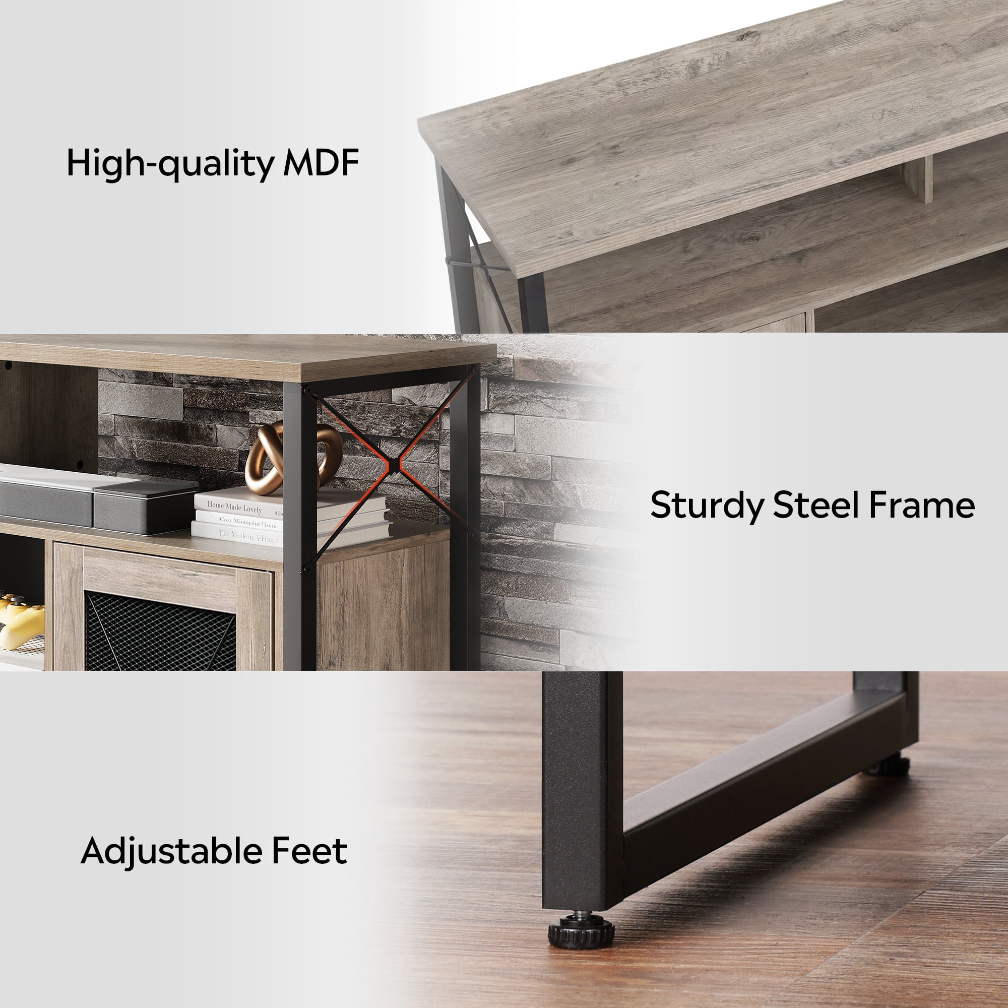 GALAXHERO Tall TV Stand for TVs up to 55", Farmhouse Industrial Entertainment Center with Storage, Media Console for Living Room Bedroom Greige