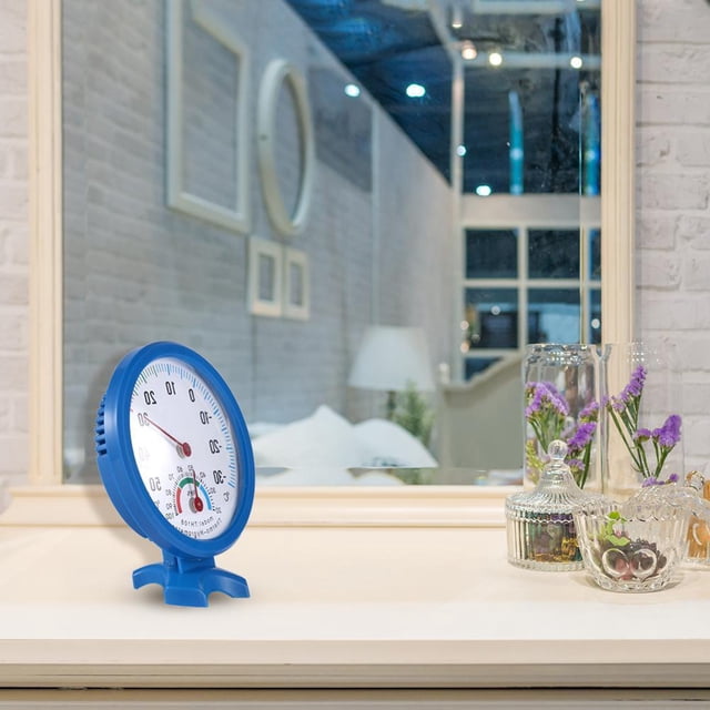 Termómetro de humedad con higrómetro para interiores y exteriores con forma de reloj redondo (azul)