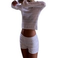 thumbnail image 6 of hirigin Women's Spring Autumn Outfit Sets Long Sleeve Hollow Crop Tops + White Knitted Shorts, 6 of 9