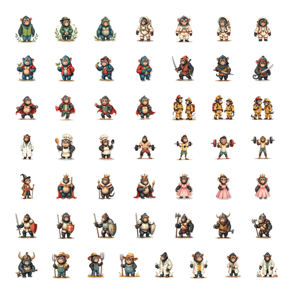50pcs Fantasy King Gorilla Stickers Jungle Animal Royal Decoration Creative Kids Gift Water Bottle Laptop Notebook Fun Stickers