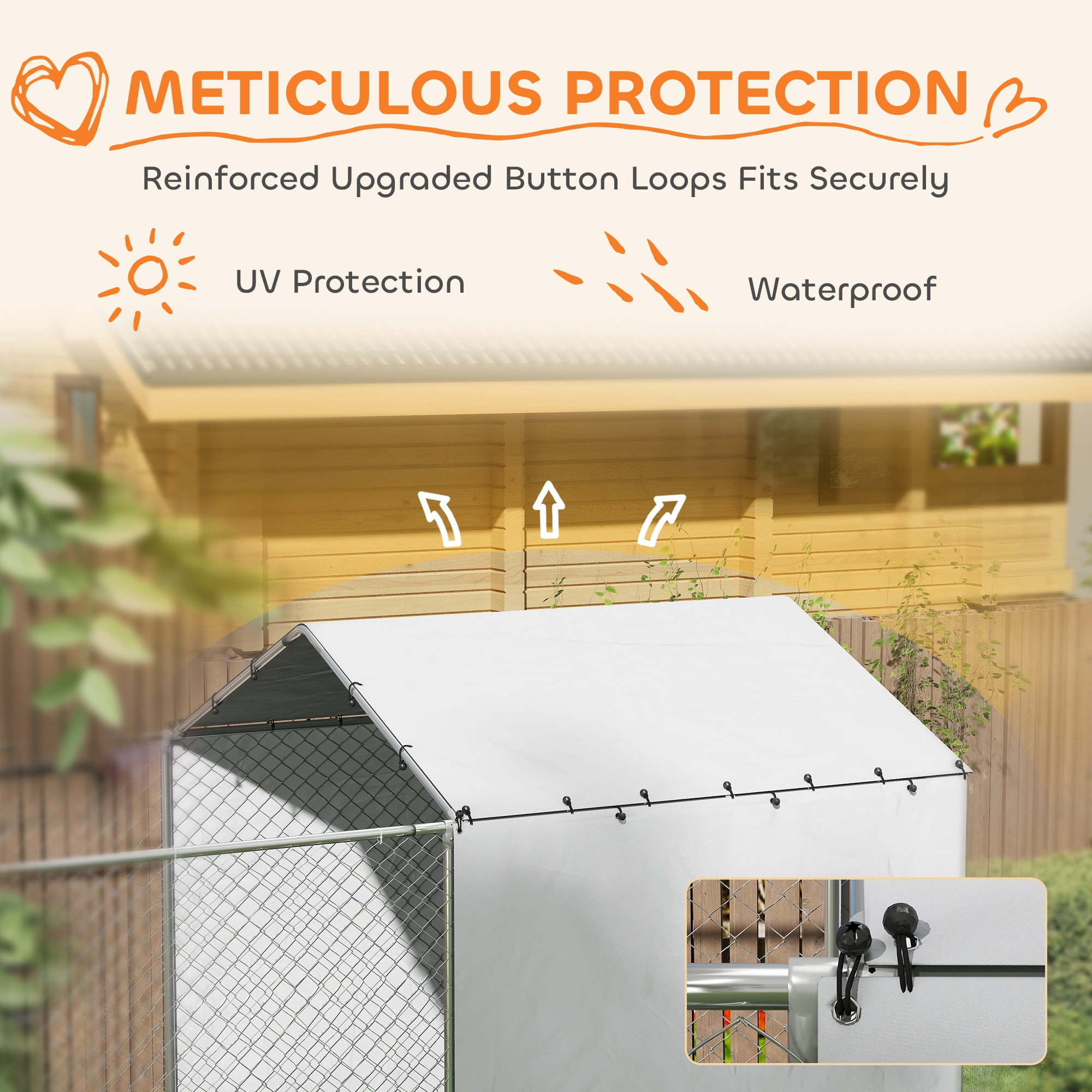 PawHut Large Outdoor Dog Kennel, Chain Link Dog Kennel Outside with Weather Resistant Cover, Rotating Bowls Door, for M&L Dogs, 13.1' x 7.5' x 7.5'