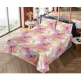 thumbnail image 4 of Ambesonne Nature Fitted & Flat Sheet with Shams 4 Pcs Set, Garden Print Flower Pattern, King, Pink Peach and Pastel Green, 4 of 5