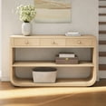 thumbnail image 3 of Harper & Bright Designs Farmhouse Rectangular Console Table with Storage, Narrow Entryway Table with 3 Drawers and 2 Open Shelves, Curved Sofa Table with Solid Wood Base for Living Room, Natural, 3 of 12