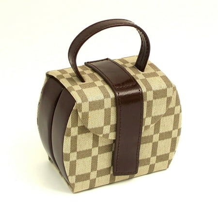 Leather & Brown Checkered Folding Travel Jewelry Box - 4.75W x 3.75H in.