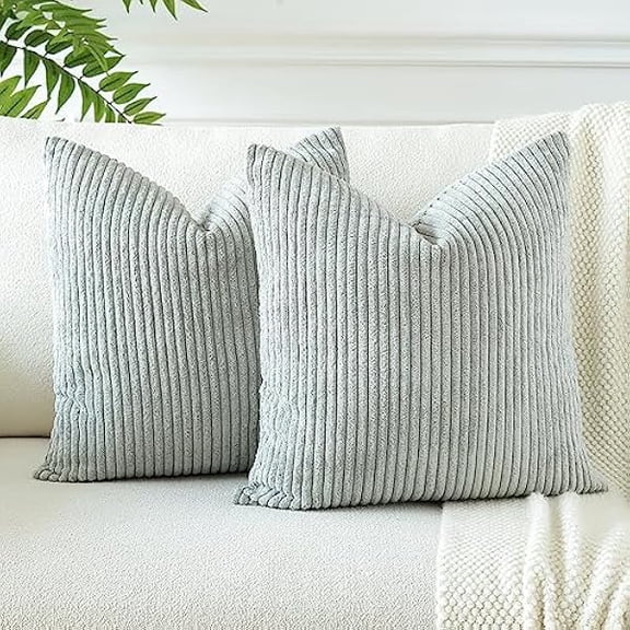 Eryueer Corduroy Soft Striped Boho Decorative Throw Pillow Covers 22x22 Inch Cushion Covers 55x55 cm Square Pillowcase for Couch Sofa Living Room Bed Home Decor Cushion Case Set of 2 (Grey Blue)