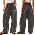 thumbnail image 3 of Pantalones de Mujer Holgados de Pierna , Estilo Palazzo, Informales, con Cordón en la Cintura y Bolsillos. Gris Oscuro XL, 3 of 6