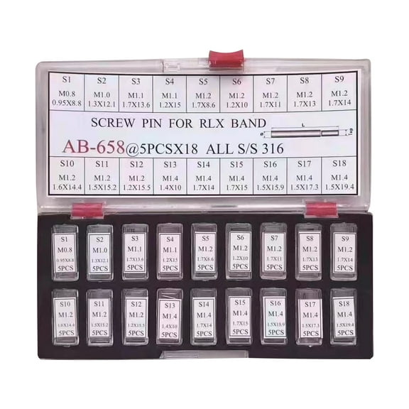 90Pcs Assortment Stainless Steel Screw Pins for Watch Band Bracelet/Strap Replacement 18 Different Sizes