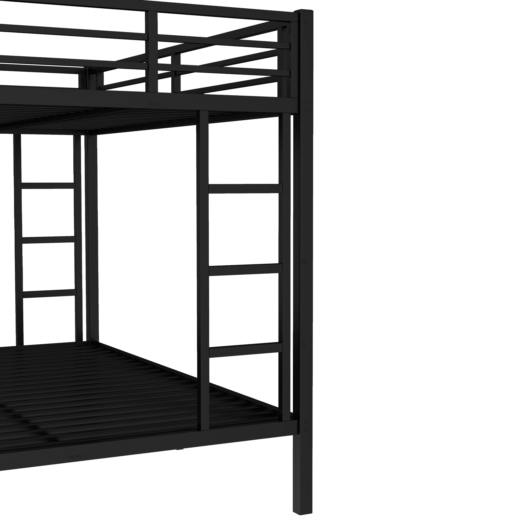 Metal Bunk Bed, Twin XL Over Queen Bunk Bed, Space-Saving Bed Frame with Noise Reduced Design and Safety Guardrails, No Box Spring Needed, 300LBS/600LBS Capacity, Black