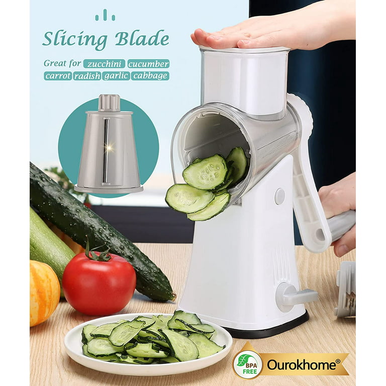 Ourokhome Rotary Cheese Grater Vegetable Slicer - Rotary Round Drum Grater  Chopper with 3 Stainless Steel Drums