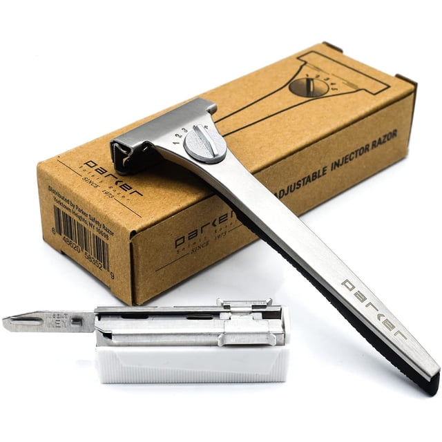 Parker Safety Razor – Razor à Injecteur Réglable – Rasoir de Sécurité à un Seul Bord Réglable avec 20 Lames
