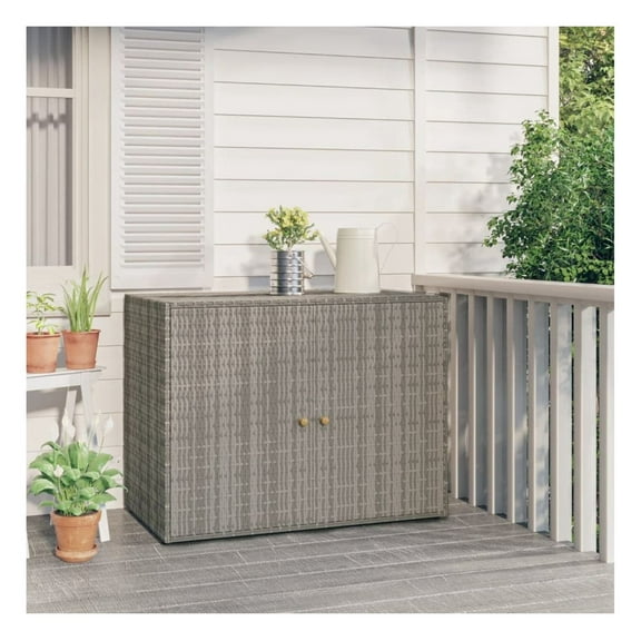 Garden Storage Cabinet Gray 39.4x21.9x31.5 Rattan Outdoor Shed - Weather Resistant Tool Storage - Patio Deck Organizer