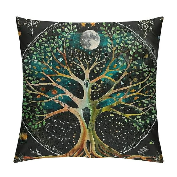 Autua Tree of Life Moon Phases Organic Graphic Decorative Throw Pillow Cover for Home Couch Living Room Bed Sofa - High-Quality Short Plush 1PC 12x12in